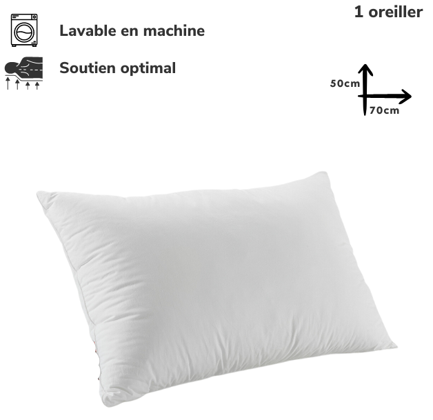 1 Oreiller Orthopédique Top Qualité Lavable 70x50cm